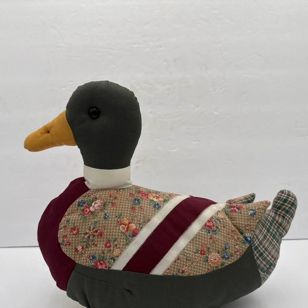 Vtg Handmade Cloth Patchwork Quilted Plush Cottagecore‎ Duck Shelf Sitter Decor